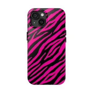 Black Pink Zebra Stripes iPhone Case, tough case for iphone 16 15 14 13 12 11
