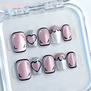 10pcs Sweet Pink Short Square Handmade Wearable Nails,Nail Art Design,2D Cartoon Nails,Silver Cat Eye Nails,Y2k Nails,Cute,Nail Supplies,Full Coverage Acrylic Press-On False Nails Suitable For All Ladies & Girls Everyday Wear,Fake Nails