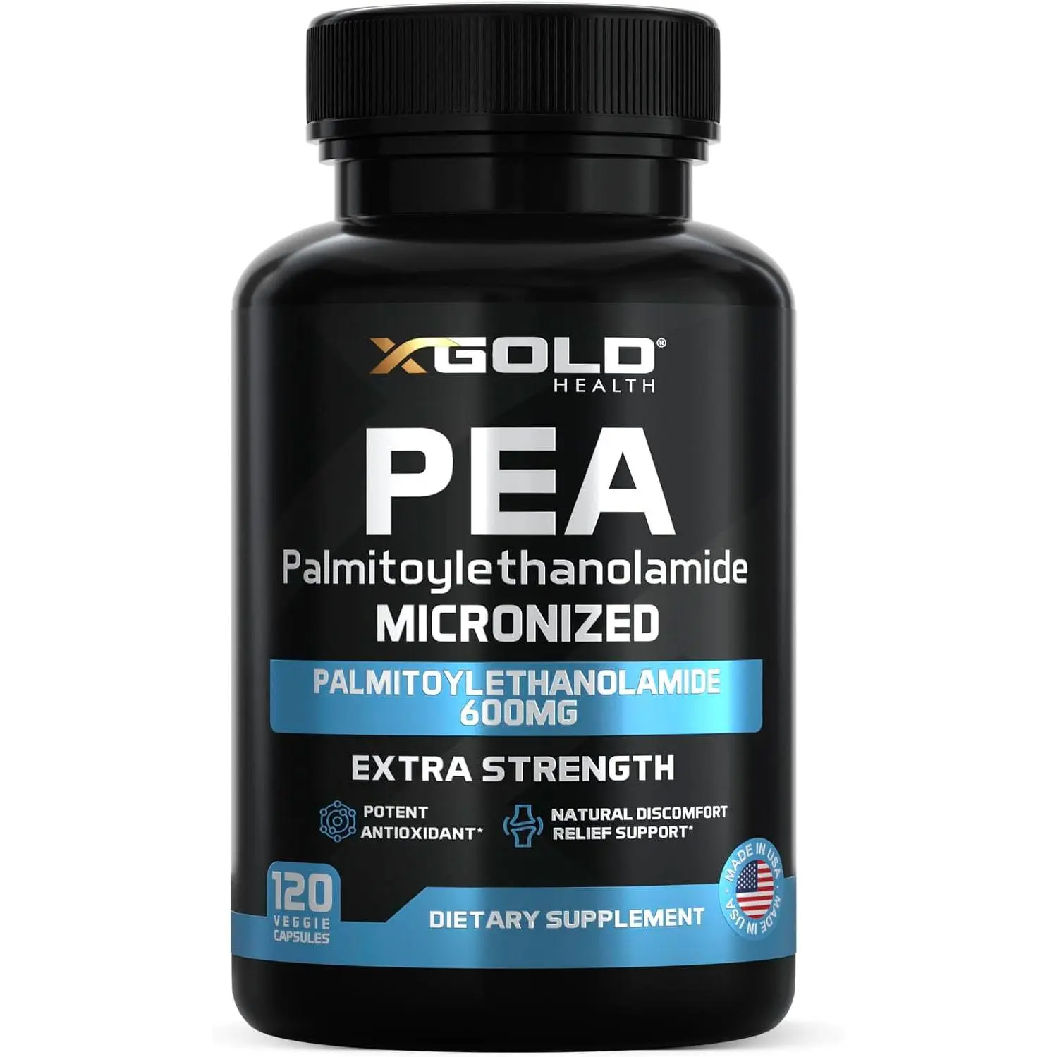 Palmitoylethanolamide Pea Supplement 600 mg | Micronized Pea 99% Highly Purified and Bioavailable | Made in USA | Supplement for Men and Women - 120 Capsules