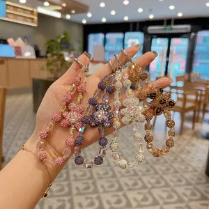 Bling Crystal Beaded Phone Lanyard, Sparkling Rhinestone Ball Wrist Strap, Luxury Shiny Diamond Phone Chain, Cute Fashion Handheld Bracelet for Women, Anti-lost Phone Accessory Gift Bear