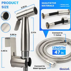 Handheld Bidet Sprayer with Adjustable Water Pressure Control, 304 Stainless Steel, Telescopic Hose, Dual-Purpose Hanging Seat, Three-Way Valve, for Feminine Hygiene, Toilet Bidet Sprayer Kit,handheld toilet bidet sprayer,diaper sprayer