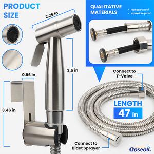 Handheld bidet sprayer with adjustable water pressure control, includes sitz bath tubing, for feminine hygiene set, stainless steel brushed nickel baby diaper, handheld infant shower spritzer diaper sprayer
