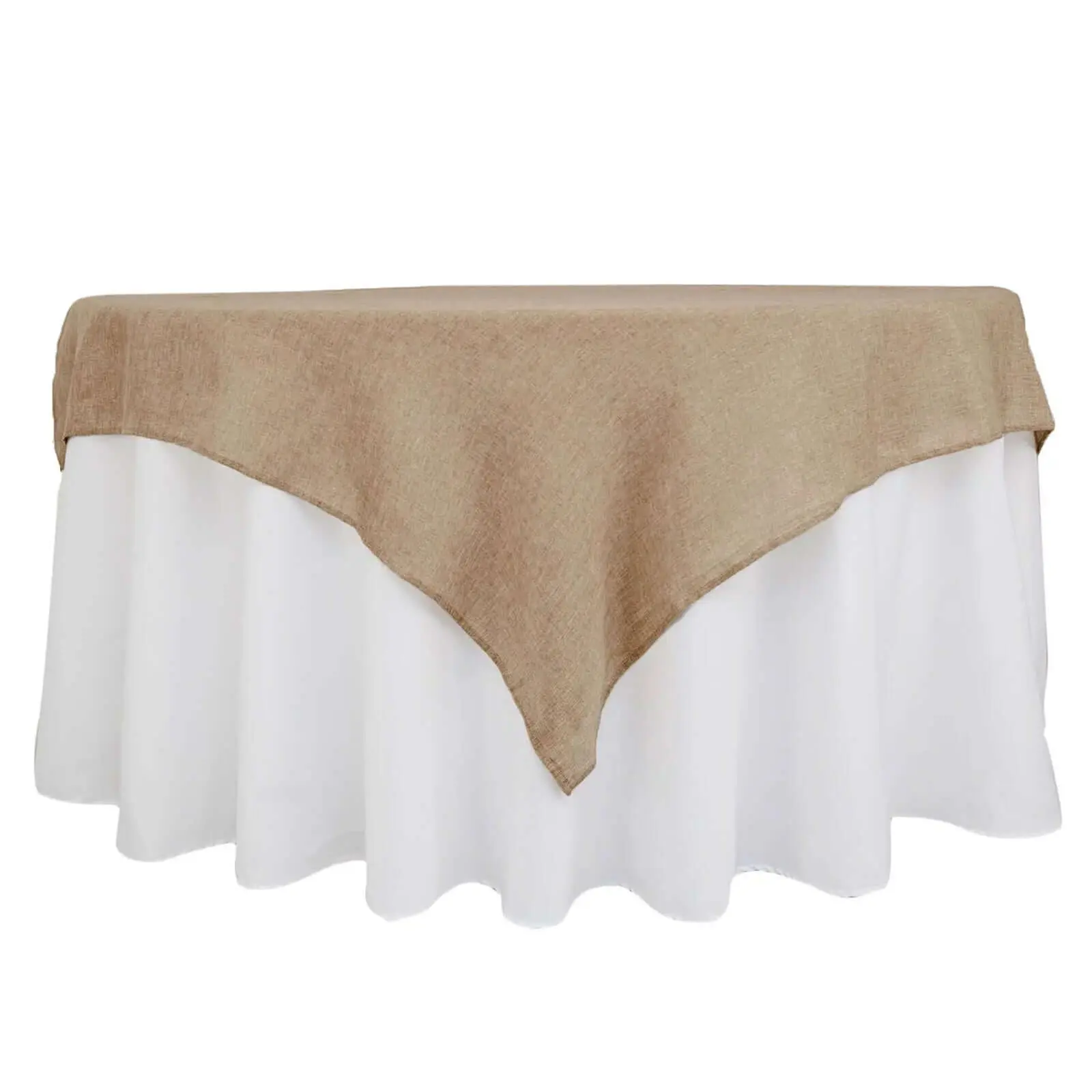 Faux Burlap Jute Square Table Overlay - 54"x54" Natural Weave Solid Texture Linens, Boho Rustic Look Decor for Outdoor Events, Home Kitchen Wedding