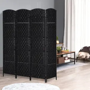 6' Tall Wicker Weave 4 Panel Room Divider Privacy Screen - Black,Folding (Using high-quality and premium materials),Room Dividers,Room Divider Privacy Screens,for Home Office Bedroom,Patio Privacy Screen for Garden, Balcony ,Stable and sturdy