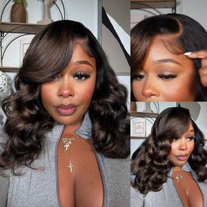 【 Summervibe 】Pre-Styled Body Wave Glueless Layer Wavy Bob Wig Reddish Brown / Blonde Highlight /Chocolate Brown/99J ColorTransparent Lace Ready To Go Wigs#summerwins,summerhairstyles