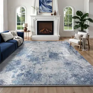 Blue abstract-style living room rug large, cashmere-like rug that is soft and comfortable, slip-resistant, and durable machine washable; suitable for bedrooms, living rooms, kitchens, dining rooms, entryway mats, and home decor