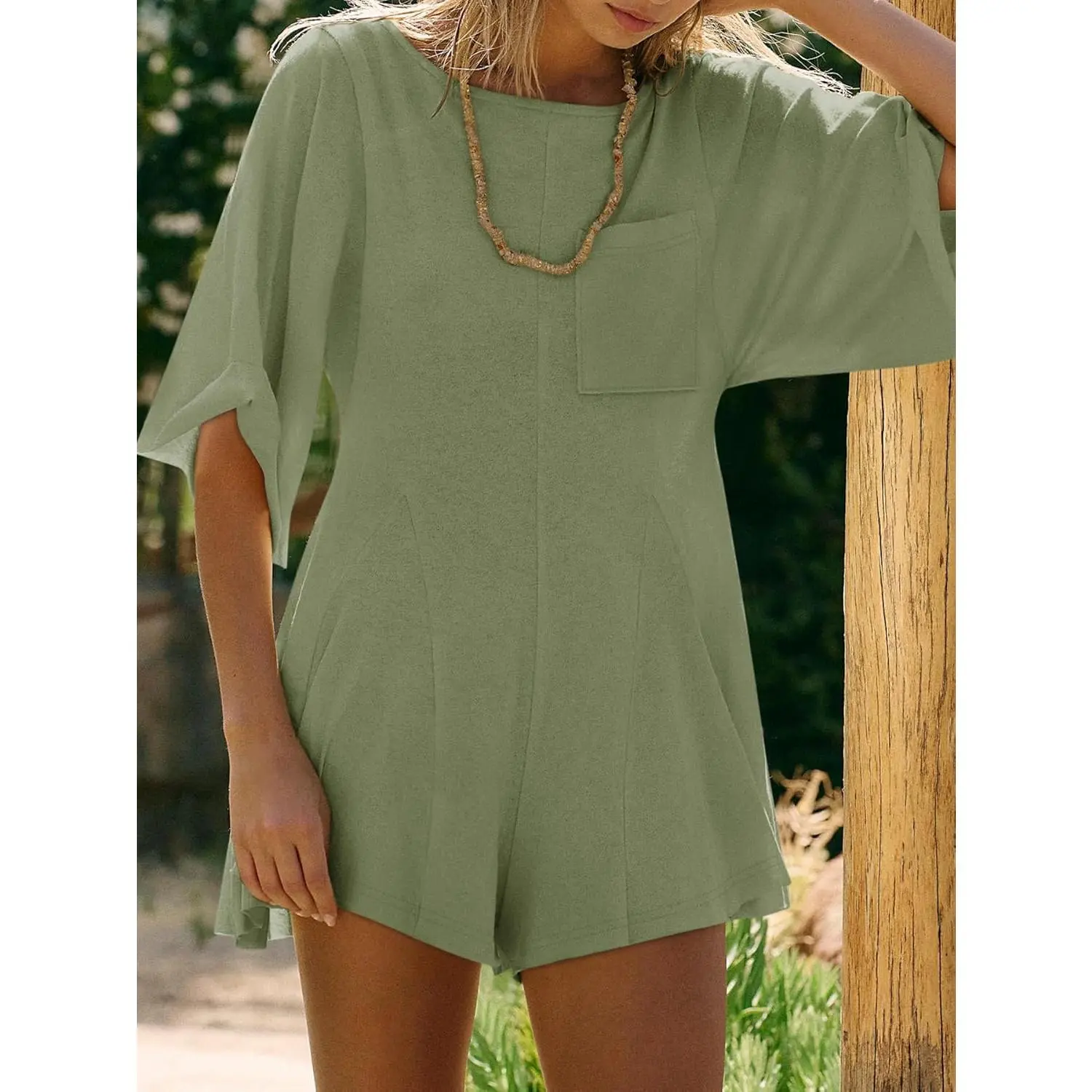 Imily Bela Rompers for Women Spring Outfits Summer Casual Short Sleeve Crew Neck Loose Jumpsuits with Pocket