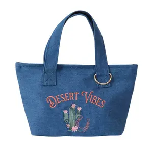 Desert Vibes Cactus Embroidered Small Canvas Tote Bag Set