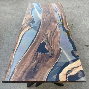 [BST003]  Black Walnut Wood Epoxy Table custom epoxy river slab table, Executive Desk, Custom Large Epoxy River Table, Solid Wood Slabs Table, Large Computer Office Desk Workstation, Business Furniture for Home Office