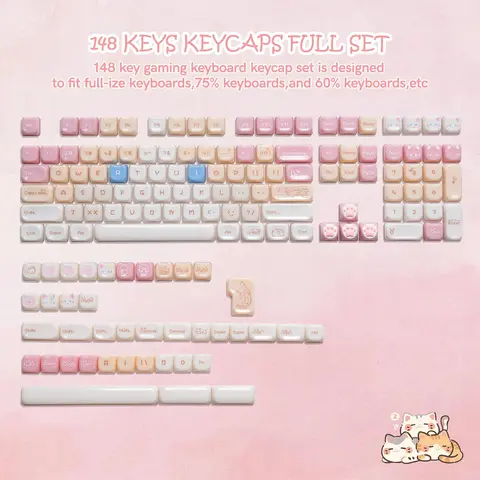 Womier Jade Jelly Dye-Sublimation Keycaps, 148-Piece Cute Moa Profile Translucent Ragdoll Cat Design, Transparent PC Material, Dye-Sublimation Technique, Compatible with 100%,75%,65%,60% Mechanical Keyboards, RGB Glow Compatible Jelly Keycaps Keyboards