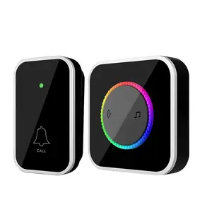 Wireless doorbell, easy to install, with waterproof design, adjustable volume, offers 45 different ring tones, has a color LED indicator light, with a range of up to 1000 feet, and the appearance is black. (Composed of a transmitter and a bell)