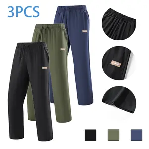 Men’s Quick-Dry Casual Pants, 3-Pack — Cooling, Breathable Elastic Waist Full-Length Pants for Outdoor Activities, Commuting, Sports, and Versatile Wear