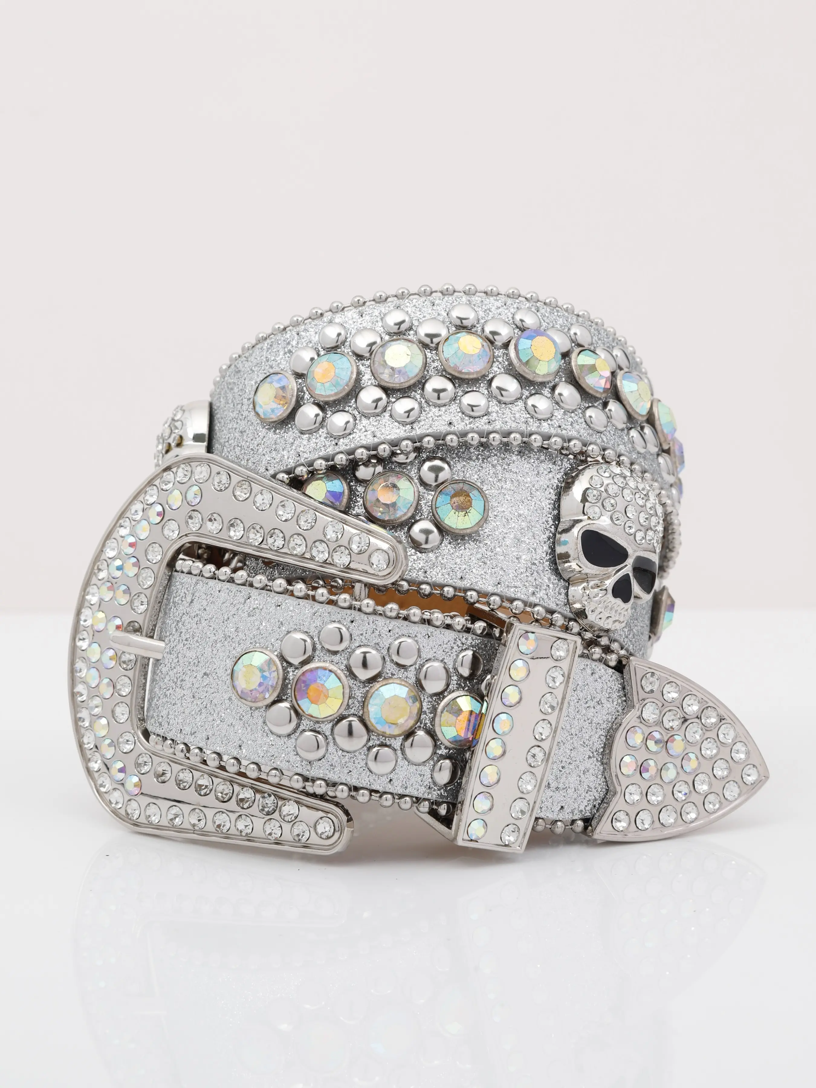 Unisex Y2K Western Cowboy Belt, Punk Style Silver Color Rhinestone Buckle, Fashionable Party Accessory, Perfect for Jeans & Halloween Gifts, Rhinestone Skull Belt, Sparkling Western Belt, Rhinestone Decorated Belt