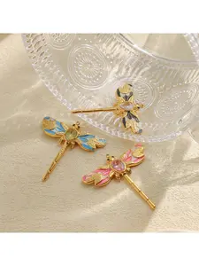 2 Pieces Stainless Steel Colorful Diamond Oil-Dropped Big Dragonfly Pendants, European and American Personalized Colored Zircon Dragonfly DIY Jewelry Accessories, Bag and Keychain Charms