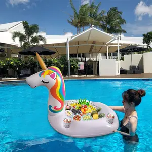 Inflatable Unicorn Floating Row with Fruit Tray, Inflatable Swimming Pool Float, Summer Party Swimming Ring, Outdoor Swimming Accessories
