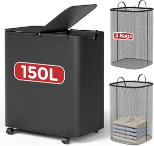 DELAMU Foldable Laundry Hamper with Lid - Dirty Clothes Basket for Bedroom/Bathroom/Dorm | Space-Saving, Sturdy & Breathable | Easy Storage Organizer