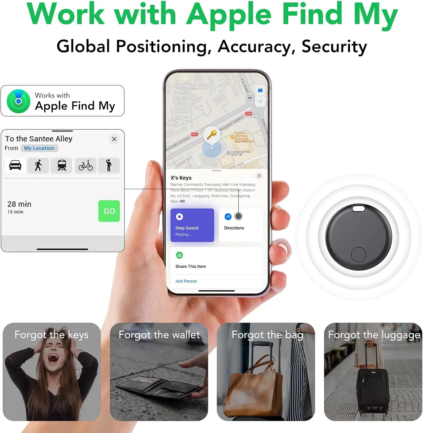 Airtag Smart Bluetooth GPS Tracker Tags with Necklaces Compatibility - Real-Time Tracking, Easy Use, iOS-Compatible, Replaceable Battery