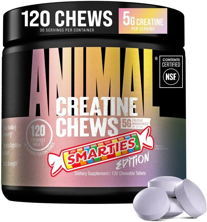 Animal Creatine Chews – Smarties Edition, 120 Chews, 5g Creatine - Cognitive, Recovery, Muscle Supporting Tablets