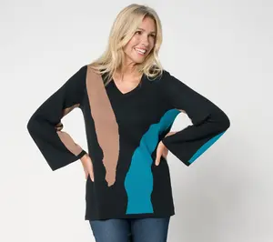 QVC Women's Intarsia Knit Sweater - Brandis Dress Out Loud Wild Kat Design