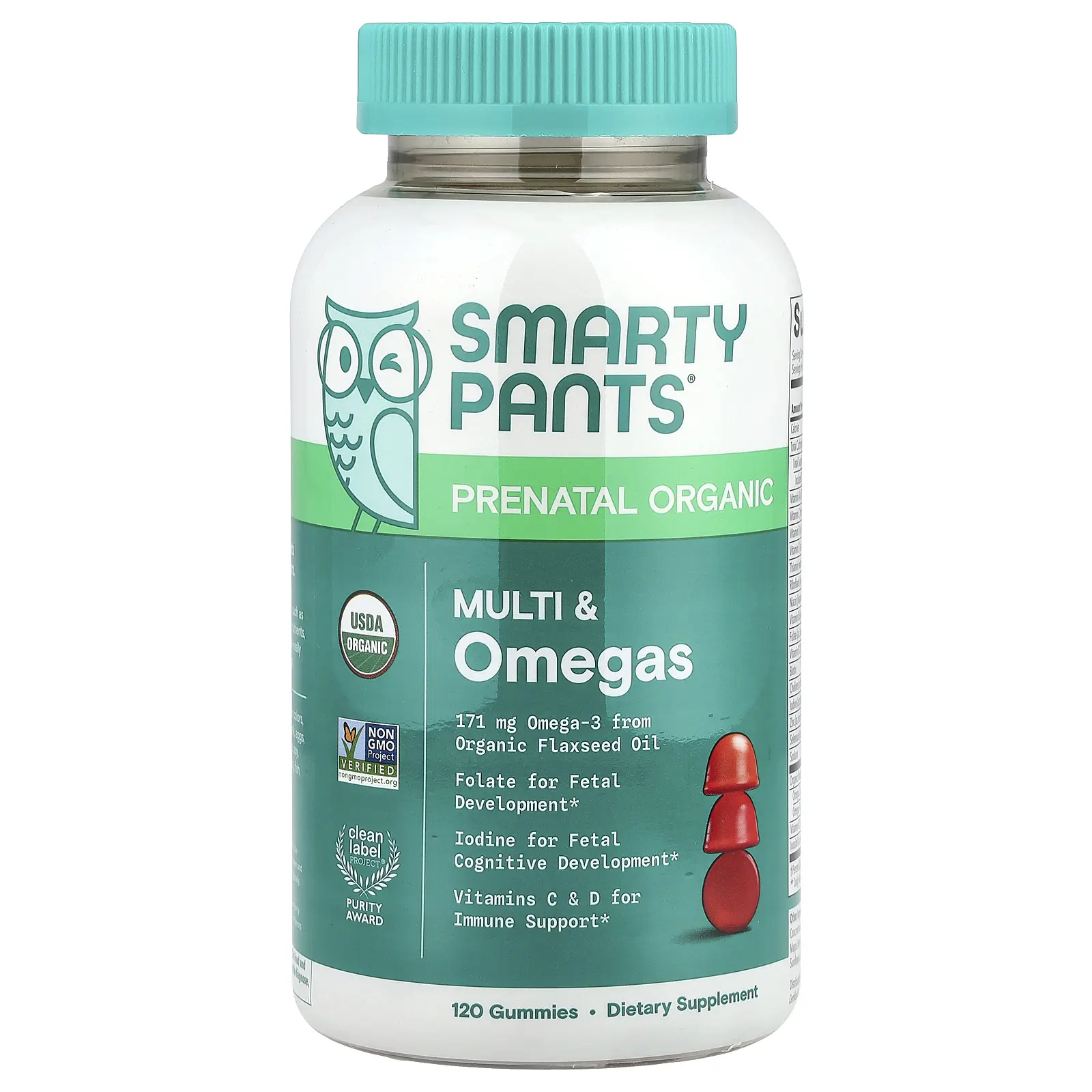 SmartyPants Organic Prenatal Multi & Omegas, Grape, Blueberry & Mixed Berry, 120 Gummies | HSA/FSA Eligible