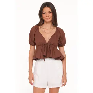 Brienne Tie Front Top - Chocolate