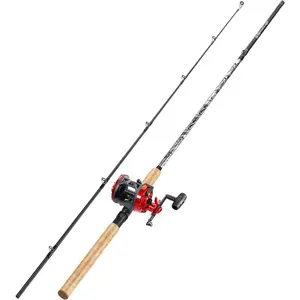 Fiberglass Fishing Rod Combo with Conventional Reel, Durable P-Cork Rod Handle, Medium Heavy for Catfish Salmon and Steelhead