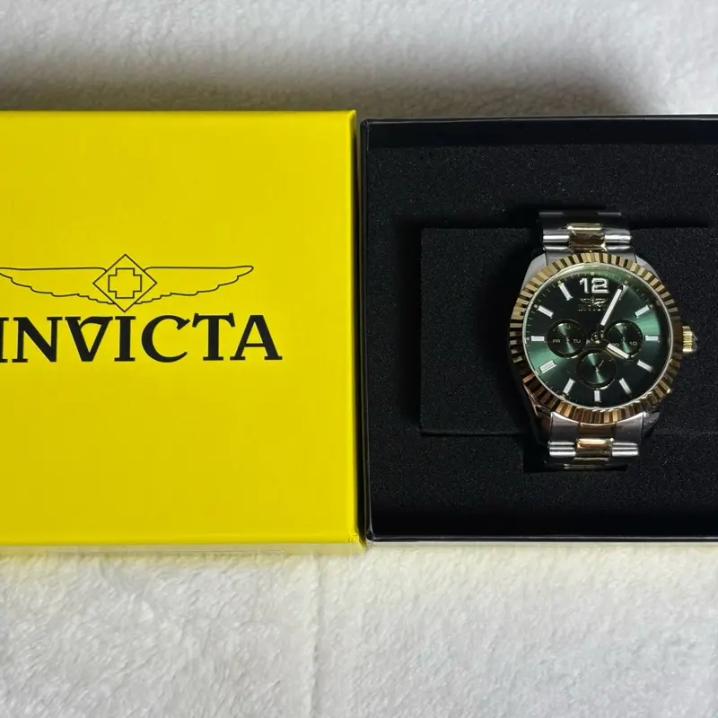 Invicta Specialty Men's Watch 43mm Gold Steel Luminous Hands Chronograph Sub-Dial Deep Green Sunray Dial Brushed Gold Bezel