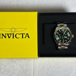 Invicta Specialty Men's Watch 43mm Gold Steel Luminous Hands Chronograph Sub-Dial Deep Green Sunray Dial Brushed Gold Bezel