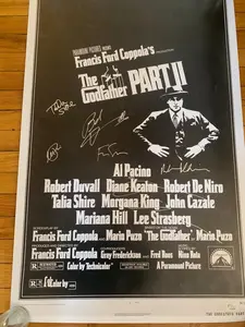 Godfather II 24x36 Movie Poster Signed Autograph Al Pacino Robert Duvall Diane Keaton  Robert De Niro  Talia Shire Francis Ford Coppola COA