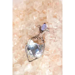 Wire Wrapped Kitty Head Glass Rhinestone and Blue Purple Glass Accent Stone In Copper