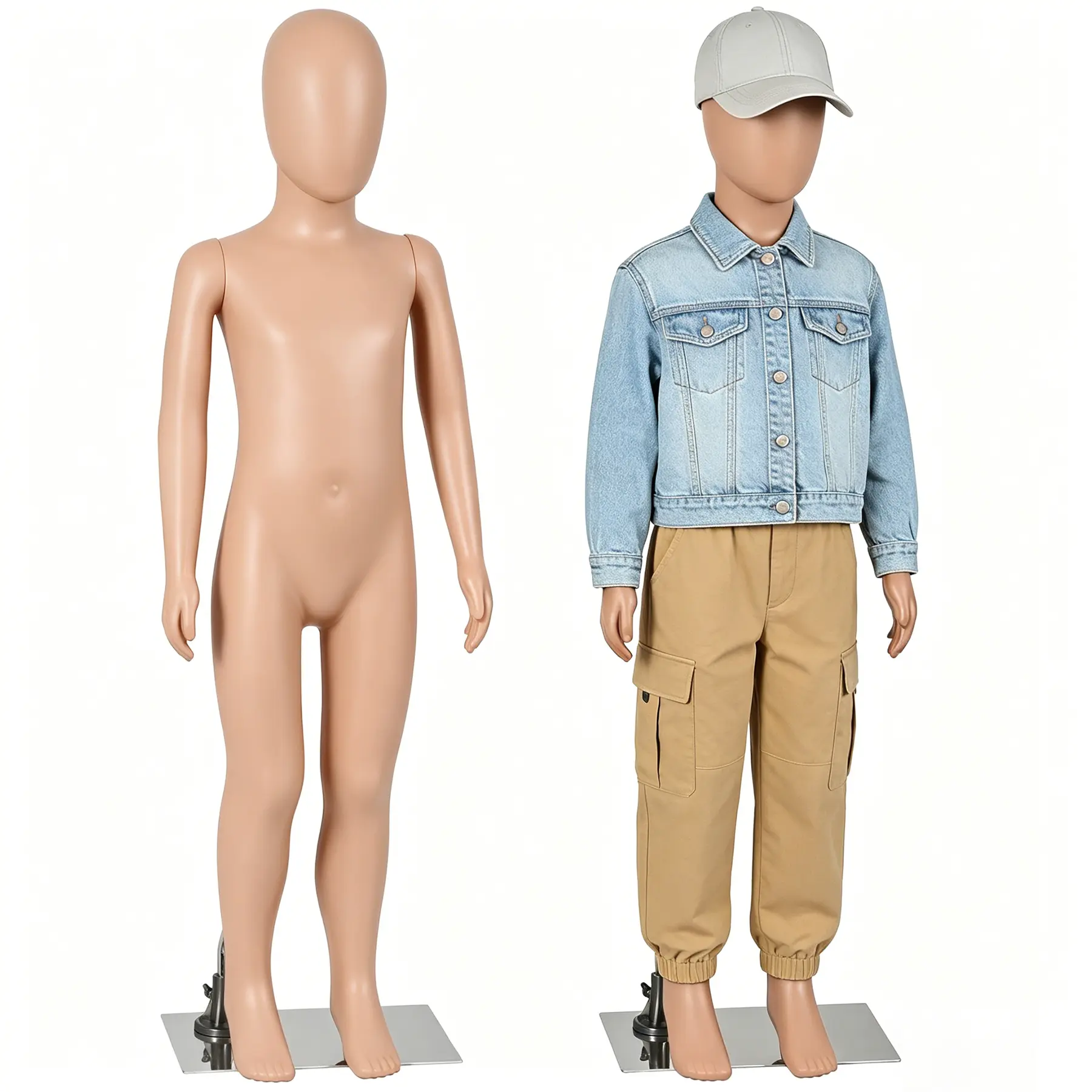 Segawe 43-in Child Mannequin Kids Full-Body Dress Form Mannequin, Realistic Proportions, Adjustable Parts, Detachable Arms, Rotatable Head, Faceless, for Kids Wear Pants Pose Display (Office/Retail Clothing Shops), Iron Base