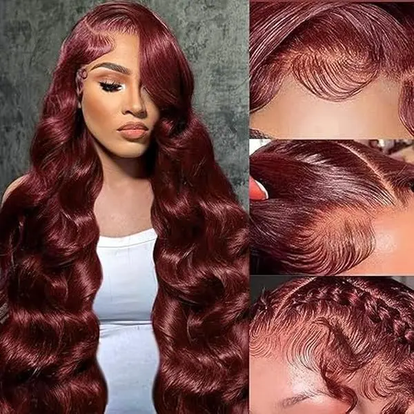 13x6 Human Hair 99j Burgundy 180% Density Glueless Lace Human Hair Wig HD Transparent Burgundy Wine Red Body Wave Wig Pre Plucked With Baby Hair summerwins