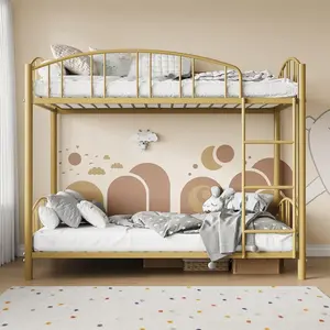 Metal Bunk Bed Twin Over Twin  Heavy Duty Bunkbeds Frame with Arched Guardrail and Safety Ladder  Sturdy Steel Bed  No Box Spring Needed  Space-Saving  Modern Gold