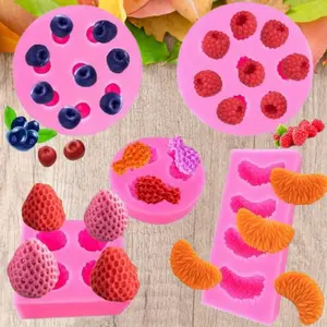 [5pcs Fruit Mold Set Silicone] Pink Silicone Crafting Molds, for Candle Decorating, DIY Projects, Decoration with Orange, Strawberry, Blueberry, Raspberry, Pineapple Shapes