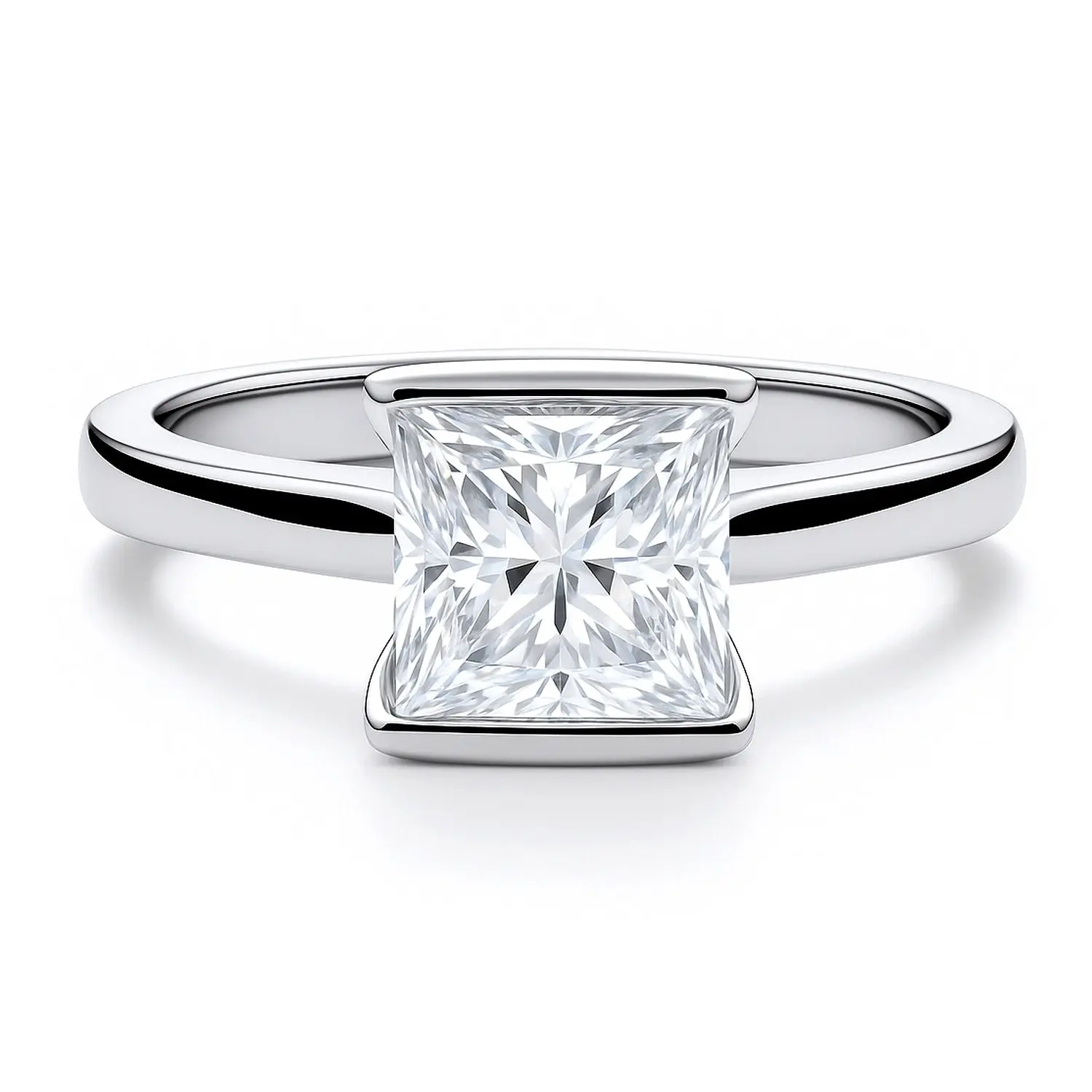 BERRICLE Sterling Silver Solitaire Wedding Engagement Rings for Women, 2 Carat Half Bezel Set Princess Cut Cubic Zirconia CZ Ring