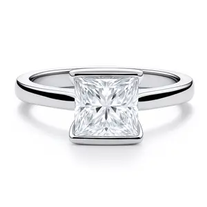 BERRICLE Sterling Silver Solitaire Wedding Engagement Rings for Women, 2 Carat Half Bezel Set Princess Cut Cubic Zirconia CZ Ring