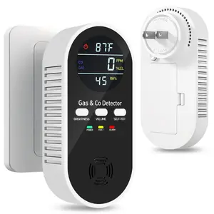5-in-1 Display Remind,Plug in with Temperature Humidity Sensor Built-in,with DualSensor,Air Safety Remind with Clear Display Sound &Light for Homes,Kitchens,Apartments,RVs