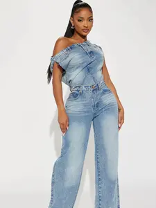 Dakota Denim Jumpsuit - Off Shoulder Denim Jumpsuit for Women, Casual Style