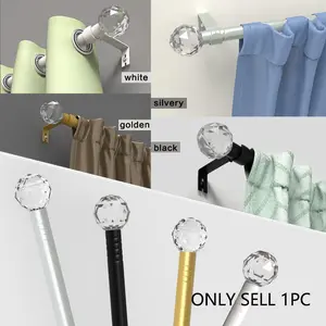 Adjustable Metal Curtain Rod, Crystal Head Design, Gold Silver Color Options, Easy Installation, Durable Home Decor, Adjustable Curtain Rods