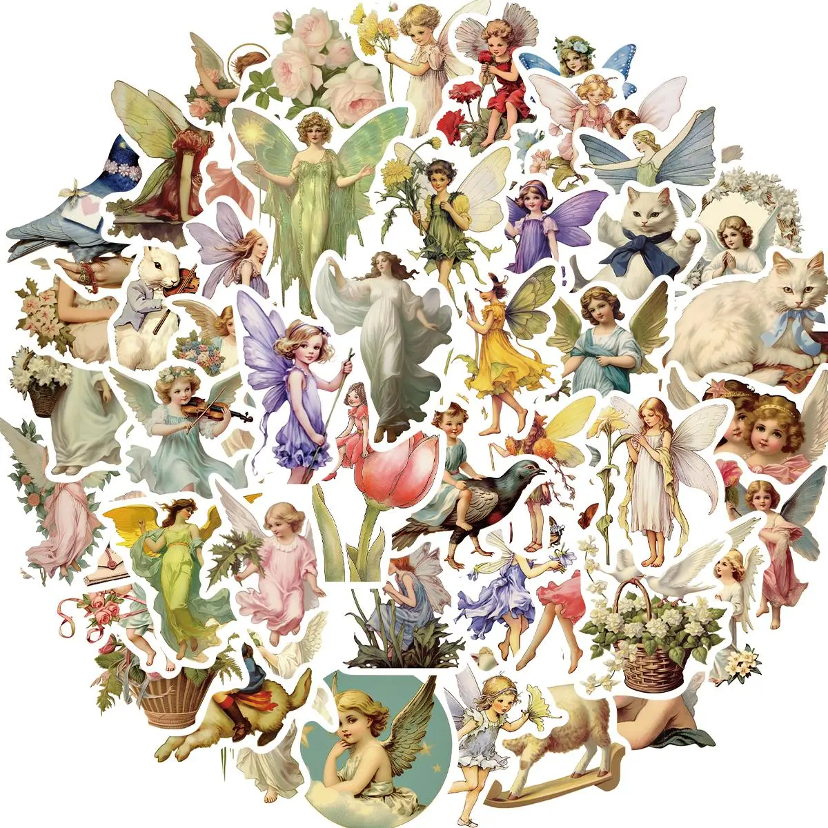 Vintage Fairy Pattern Sticker, 50pcs/set Aesthetic Retro Art Sticker, Decal Sticker for Scrapbooking, Journaling, Gift Wrapping, Greeting Card