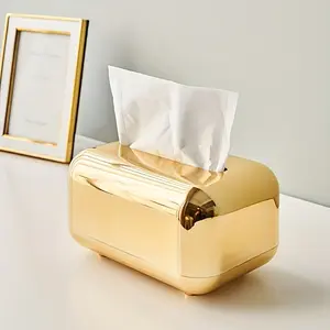 Luxury Bread-Shaped Tissue Box Holder, Vintage Electroplated Golden ABS Bathroom Organizer with Smooth Edges, Sleek and Elegant Stand Storage for Clutter-Free Storage, Elegant Home Accessory, Bathroom Decor |   Glossy Finish
