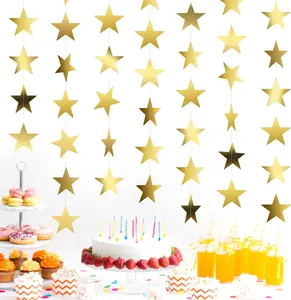 Star Garland, Glitter Gold Star Garland Banner, 66 Feet Double Side Star Hanging Bunting Banner Backdrop Little Star Paper Hanging Decor for Christmas Graduation Birthday Wedding Party Decorations