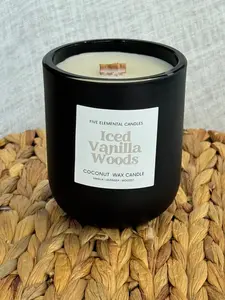 Iced Vanilla Woods Coconut Wax Candle - Five Elemental Candles with Vanilla, Lavender, Woods, Musk - Comforting Aromatherapy Candle for Decor