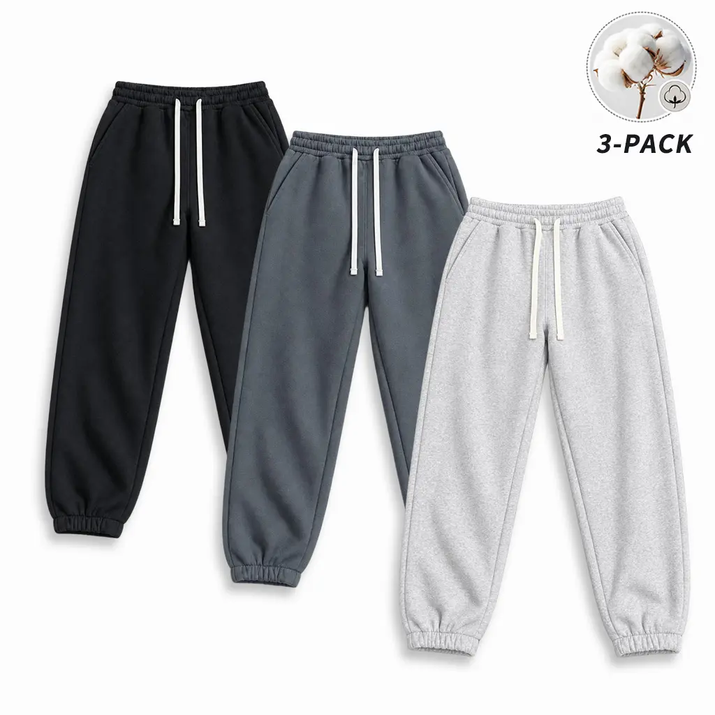 Cotton jogger sweatpants for men and women, elastic waistband with drawstring, casual long pants, basic versatile sports pants