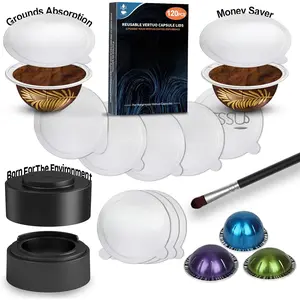 Vertuo  Pods Kit and  Foils Lids, [ALSeal EZ FIT] for  Capsules Vertuoline, 50 count Foils, A Holder, A brush, 120 count Foil Seals