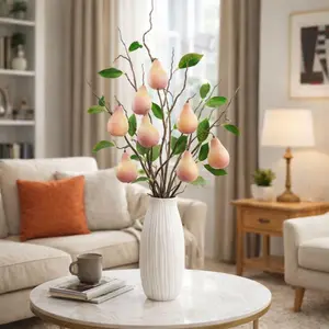 5 Heads Artificial Fig Branch with Leaves Plastic Fig Tree Branch Handmade Real Touch Simulated Fruits Home Garden Decor