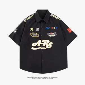American High Street Heavyweight Printed Motorcycle Jacket for Men and Women Spring Summer Vintage Loose Hip Hop European and American Short Sleeve