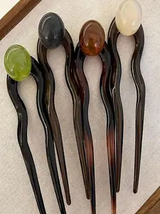 Elegant 4-Piece Retro U-Shaped Beaded Hair Pins with Coconut Beads, Hair Clip Set, Perfect for Bun Hairstyles, Updo & Valentine's Day Gifts