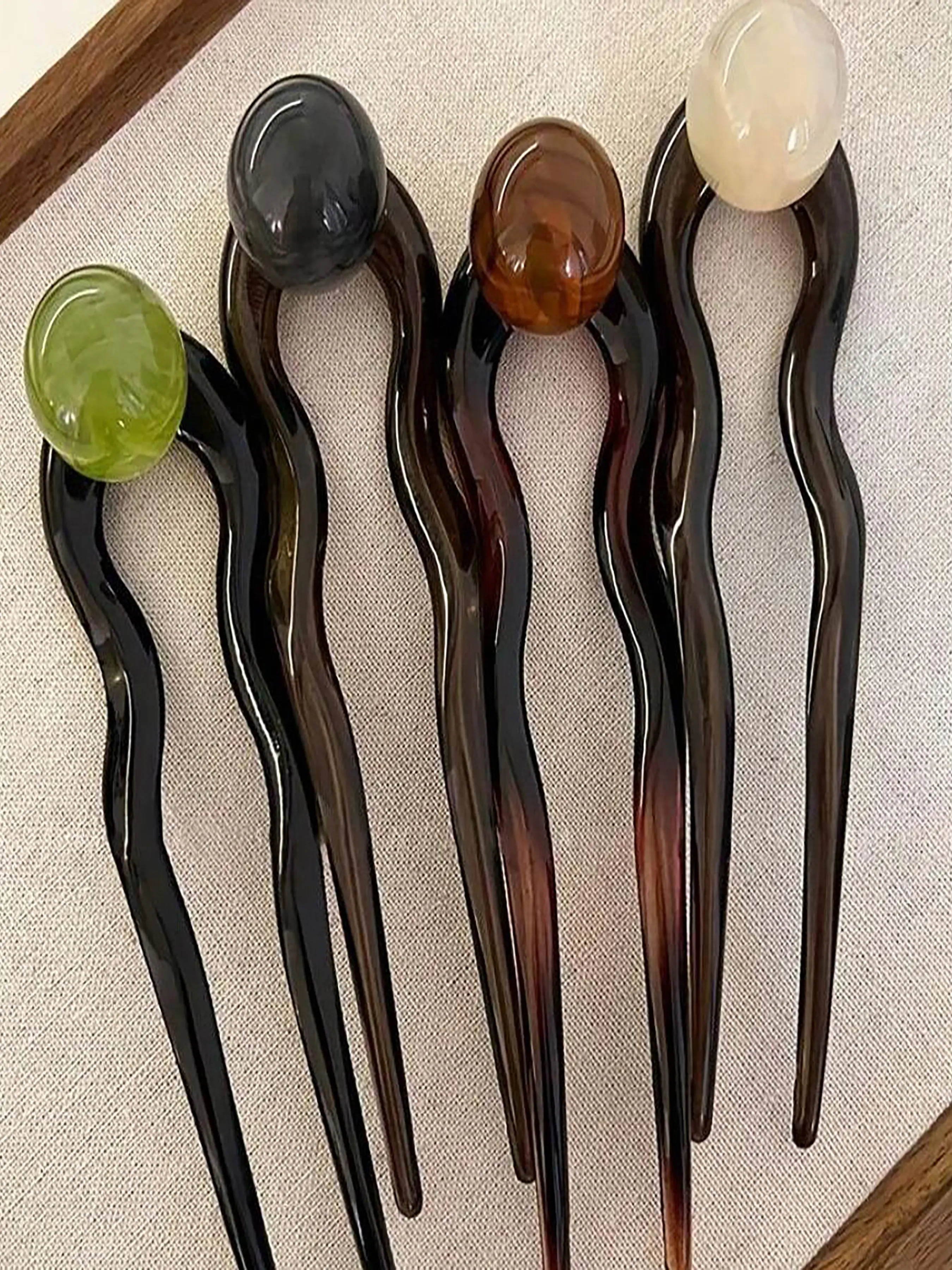 Elegant 4-Piece Retro U-Shaped Beaded Hair Pins with Coconut Beads, Hair Clip Set, Perfect for Bun Hairstyles, Updo & Valentine's Day Gifts, Decorative Hair Pins, Fashion Hairpins
