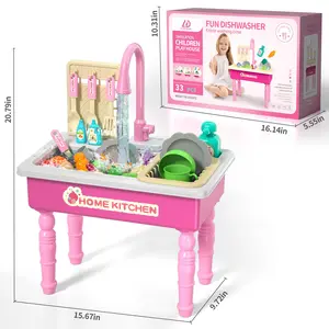 Play Sink with Running Water, Pretend Play Kitchen Sink with Upgraded Electric Faucet, Realistic play set learning cooking set Plastic Toy Outdoor fun, Summer vibes, Play Dishes Food & Utensils, Girls Role Play Gift